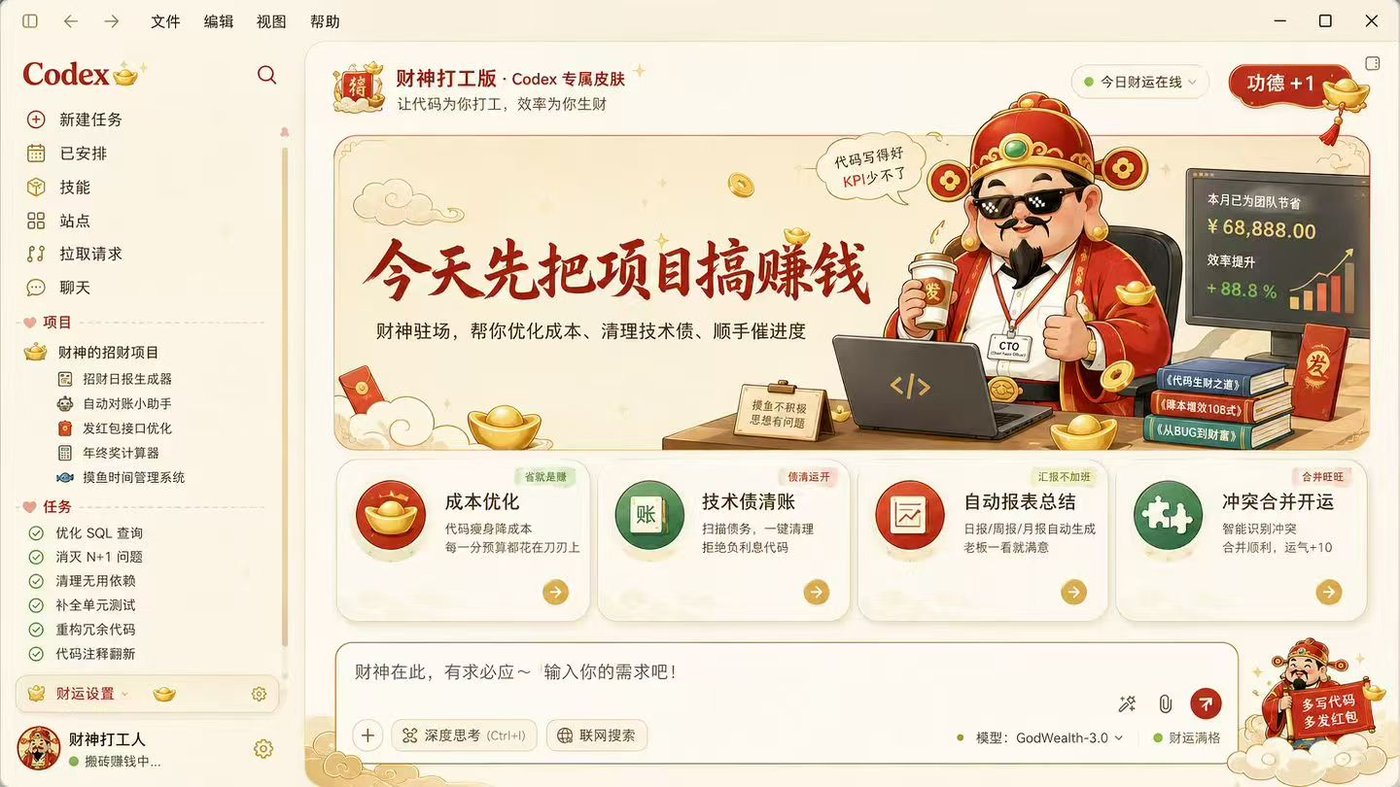 财神打工 Codex 主题概念效果